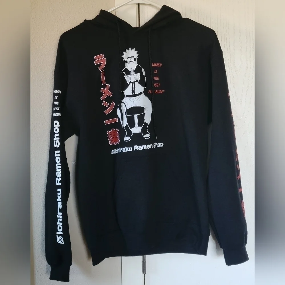 Men's Naruto Ichirauku Ramen Shop Black Hooded Graphic Anime Sweatshirt
